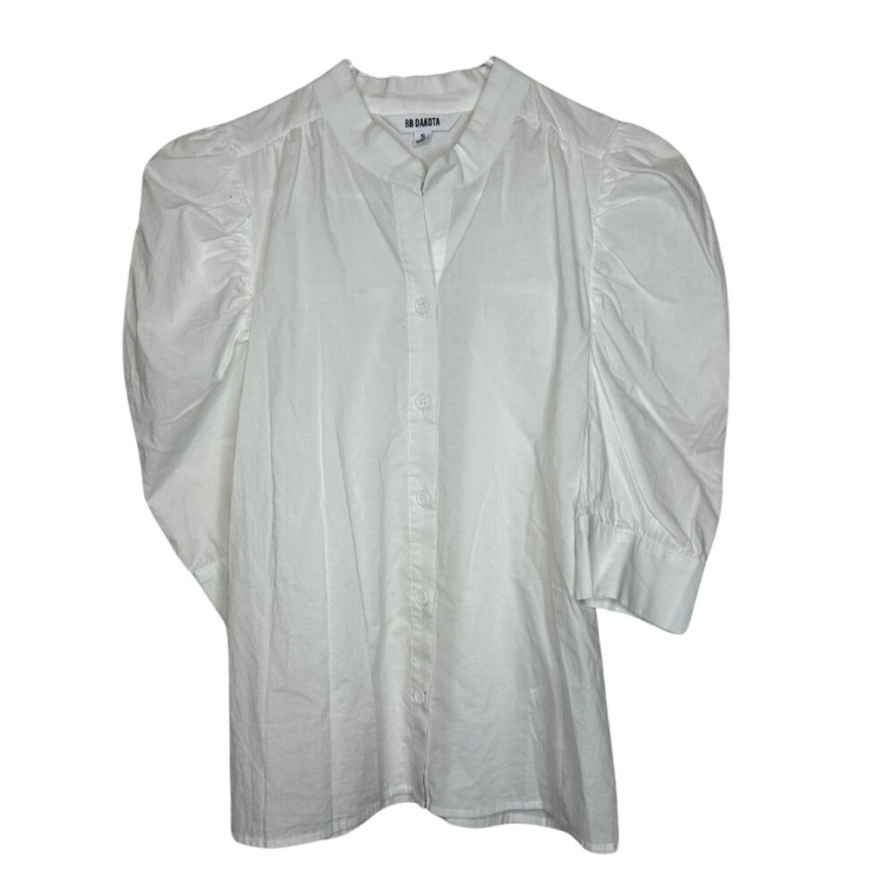 BB Dakota White Blouse | Women's Size Small Button Down Puffy Sleeve